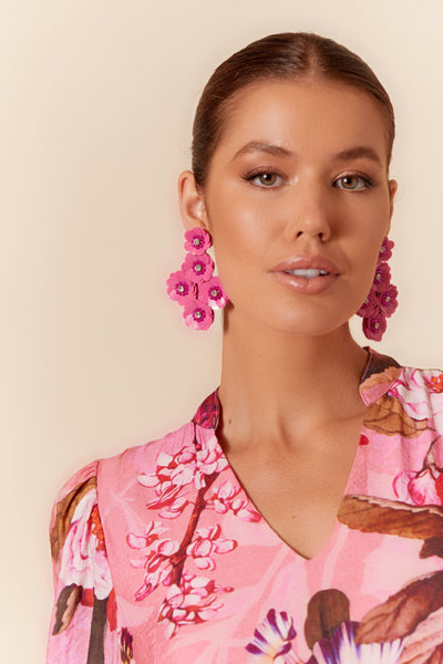 Sequinned Floral Event Earrings - Aqua