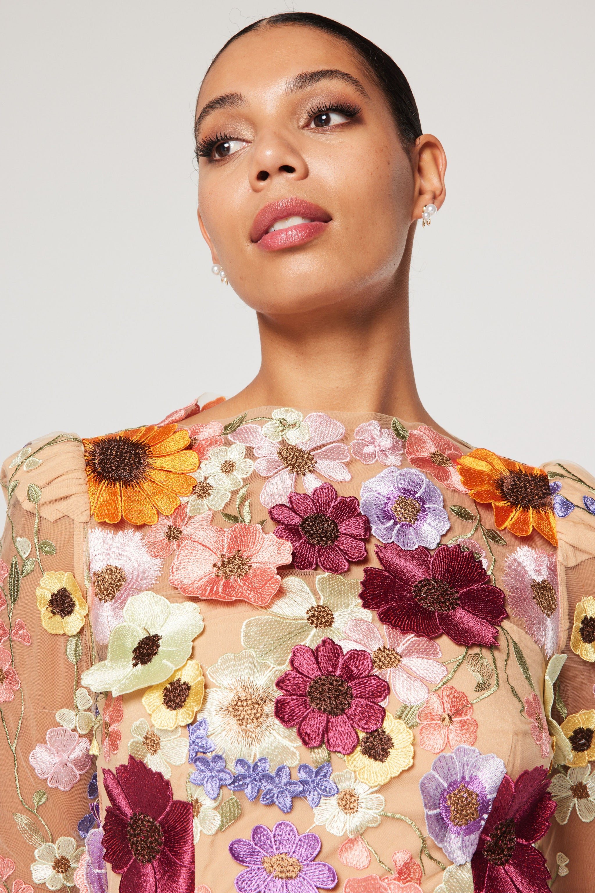 ELLIATT COLLECTIVE Shannon Midi Dress 3D Flowers Smoke Mirrors Boutique
