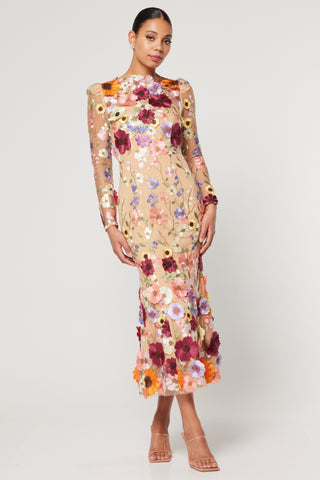 Shannon Midi Dress - 3D Flowers