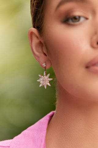 Shell Cubic Zirconia Event Floral Earrings - Rose Gold