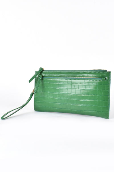 Sienna Croc Double Zip Wallet - Green