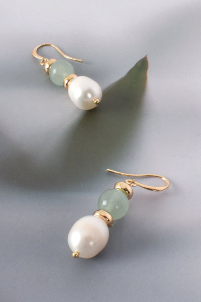 Simple Hook Stone Pearl Drop Earrings - Sea