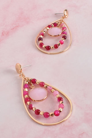 Singapore Girl Beaded Drop Earrings - Hot Pink
