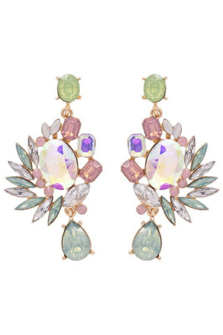 Sofia Crystal Earring - Pastel Pink and Green