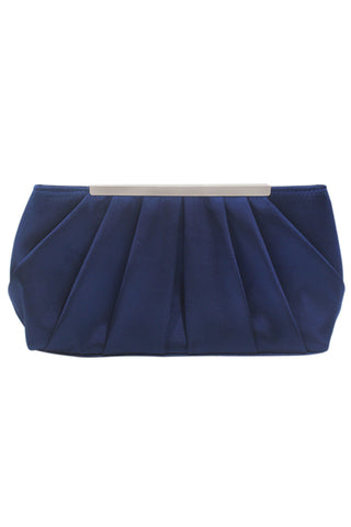 Sofia Pleated Satin Clutch - Navy