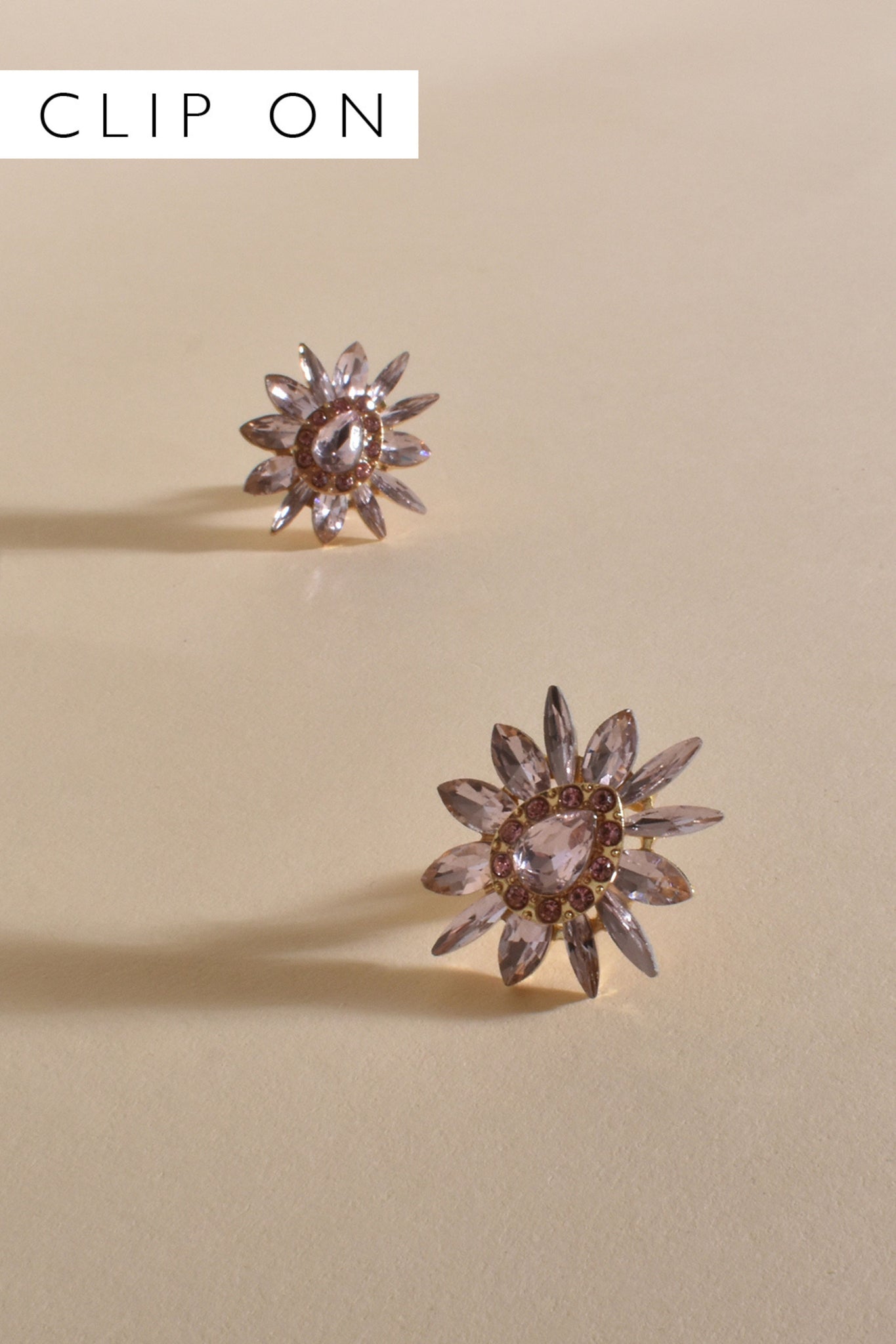 Spiked Floral Jewel Clip On Earrings - Pink Gold