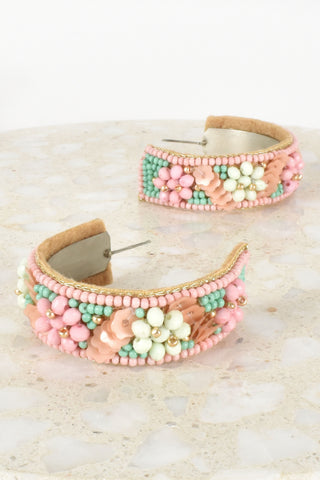 Spring Time Beaded Hoops - Pastel Pink