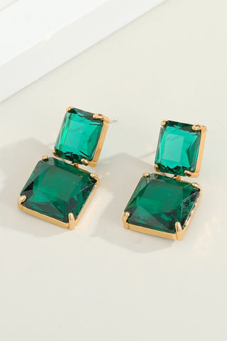 Square Faceted Crystal Drop Earring - Emerald
