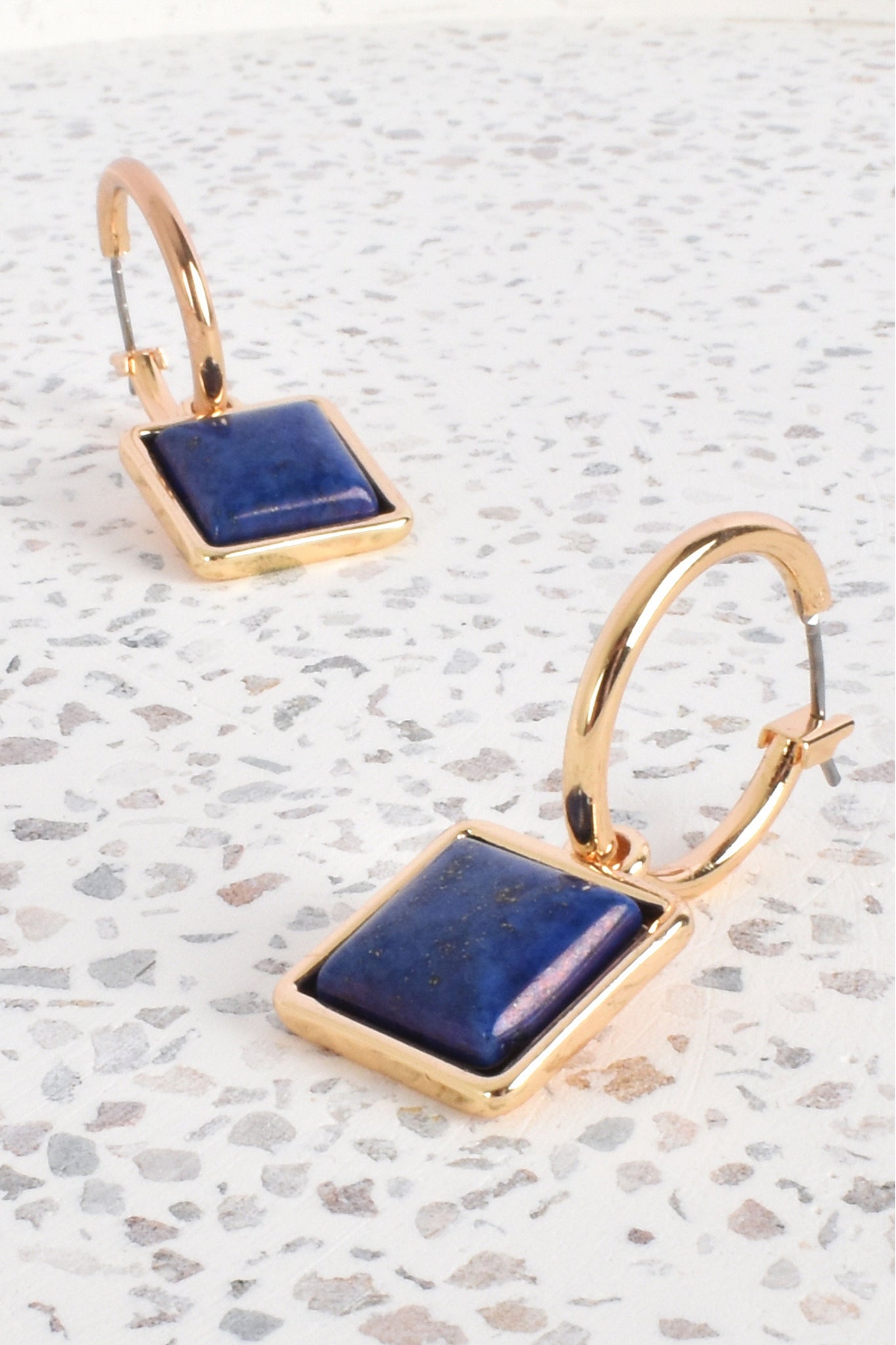 Square Stone Mini Hoops - Blue Gold