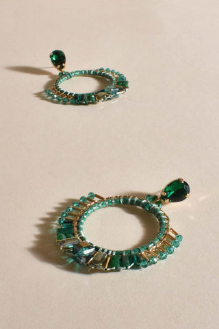 Statement Event Jewel Top Earrings - Green Gold