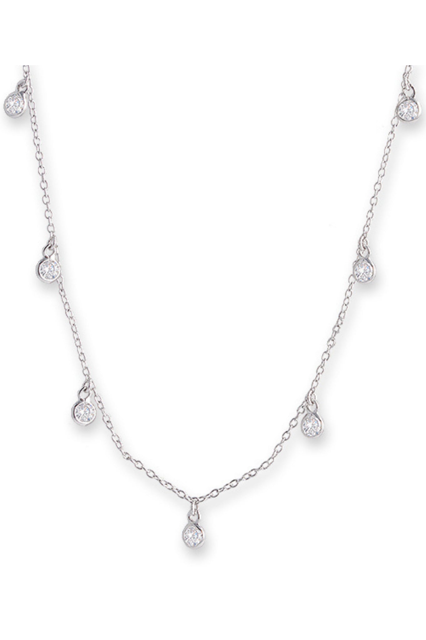 Bezel Scattered Drop Necklace - Silver
