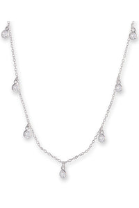 Bezel Scattered Drop Necklace - Silver