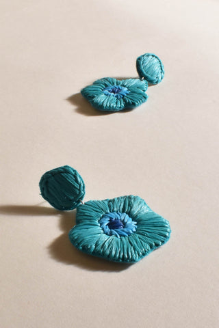 Stitched Flower Drop Earrings - Teal