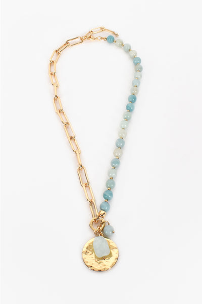 Stone Chain Pendant Cluster Necklace - Mint Gold