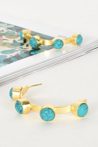 Stone Detail Half Hoop Earring - Turquoise Gold