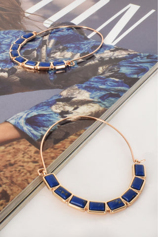 Stone Detail Hoop Earrings - Blue Gold