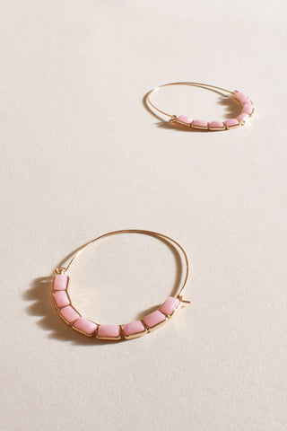 Stone Detail Hoop Earrings - Pink Gold