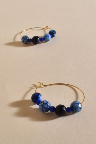 Stone Panel Wire Hoops - Blue