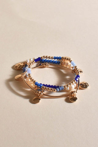 Stone Pearl Mix Stretch Bracelet - Blue Gold