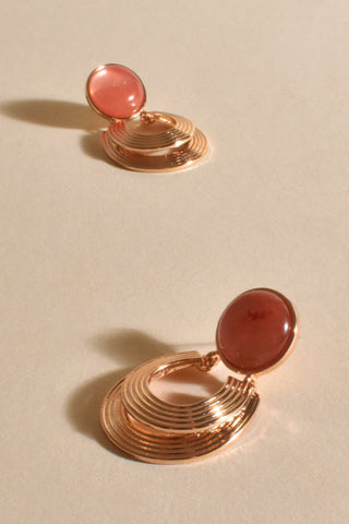 Stone Top Curved Metal Event Earrings - Pink Gold