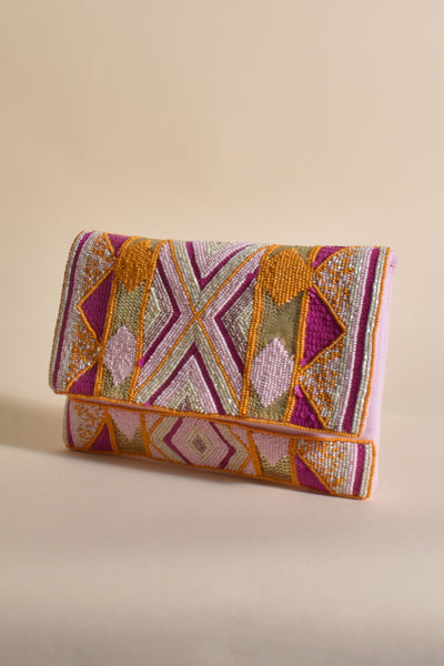 Summer Spritz Geo Flap Over Clutch - Pink Orange