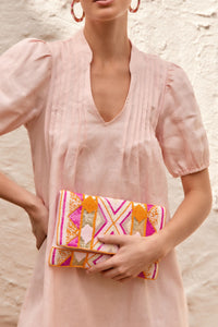 Summer Spritz Geo Flap Over Clutch - Pink Orange