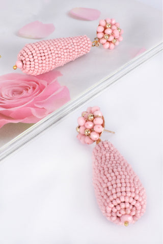 Tara Beaded Drop Earrings - Dusty Pink