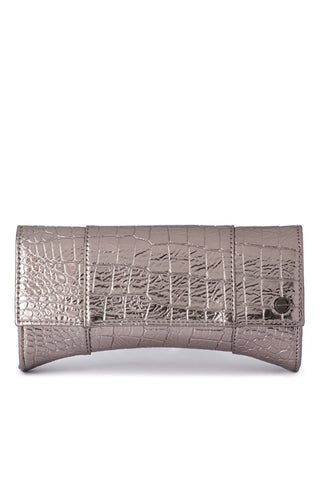 Tash Curved Clutch - Gunmetal