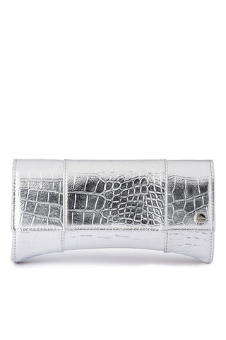 Tash Curved Clutch - Silver