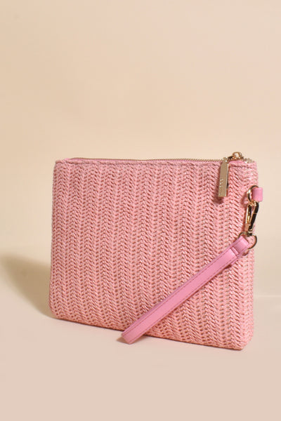 Teagan Weave Pouch Clutch - Pink