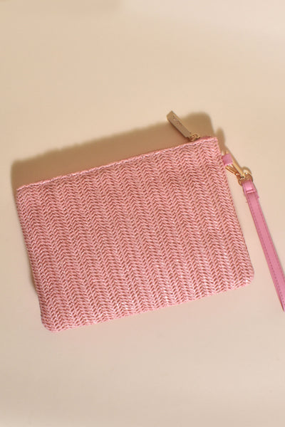 Teagan Weave Pouch Clutch - Pink