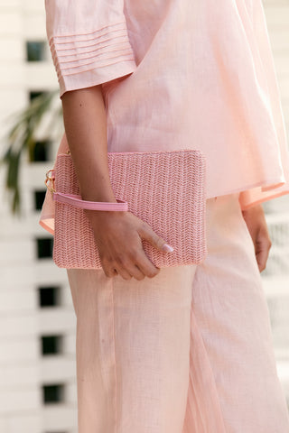 Teagan Weave Pouch Clutch - Pink
