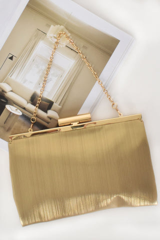 Textured Clip Top Event Clutch - Gold