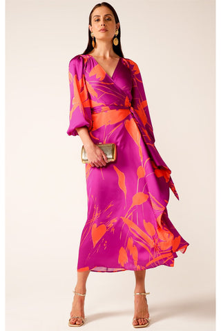 The Thief Wrap Dress - Magenta Tangerine