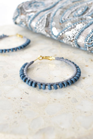 Timber Bead Edge Hoops - Blue