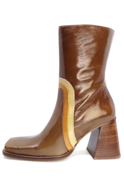 Torrone Retro Short Boot - Patent Tan Leather