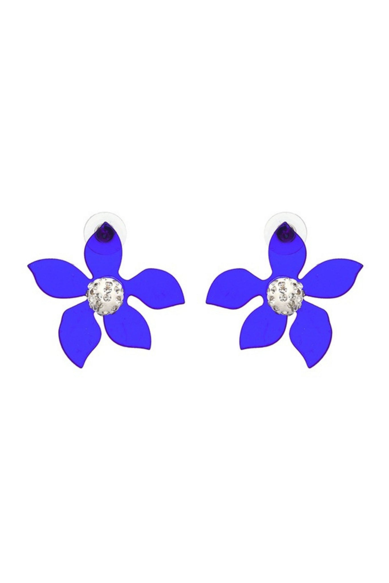 Transparent Resin Flower Stud - Blue
