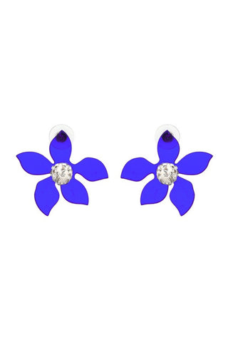 Transparent Resin Flower Stud - Blue