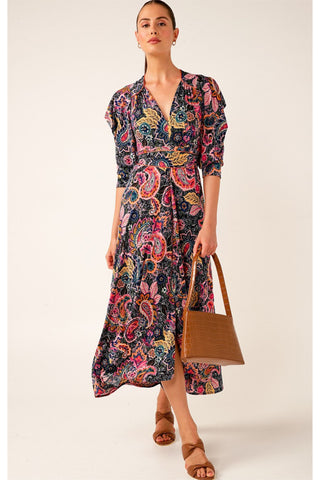 Tre Santi Midi Dress - Pink Green Paisley