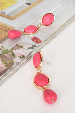 Trio Stone Drop Earrings - Fuchsia Gold