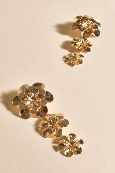 Trio of Flowers Earrings - Gold