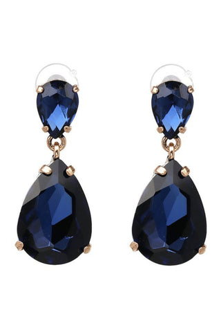 Tula Large Teardrop Crystal Earring - Navy