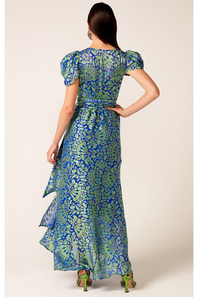 Twilight Shimmer Maxi Wrap Dress - Sapphire Chartreuse