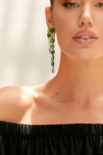 Two Tier Jewel Earrings - Green