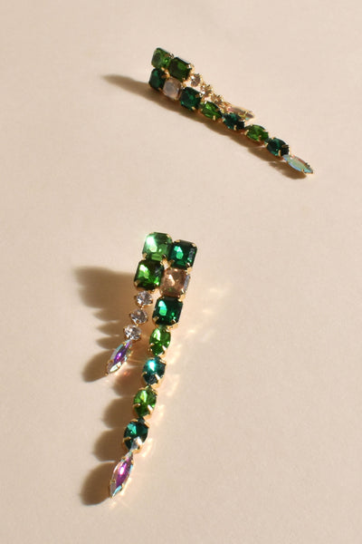 Two Tier Jewel Earrings - Green