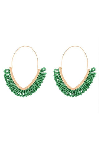 Vera V Drop Beaded Hoop Earring - Green
