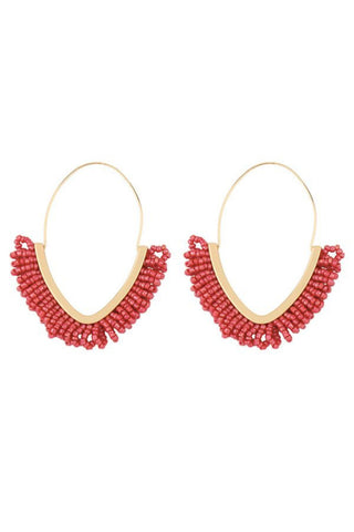 Vera V Drop Beaded Hoop Earring - Red