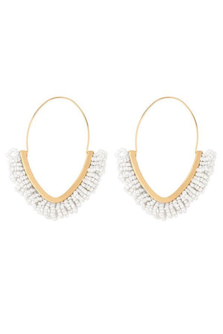 Vera V Drop Beaded Hoop Earring - White