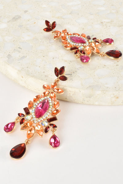 Vienna Jewel Statement Earrings - Pink