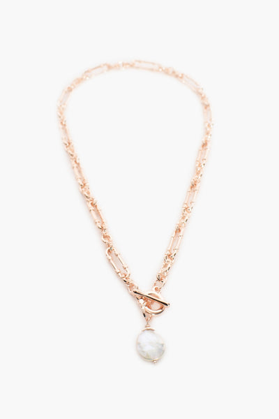 Vintage Chain Pearl Drop Necklace - Rose Gold